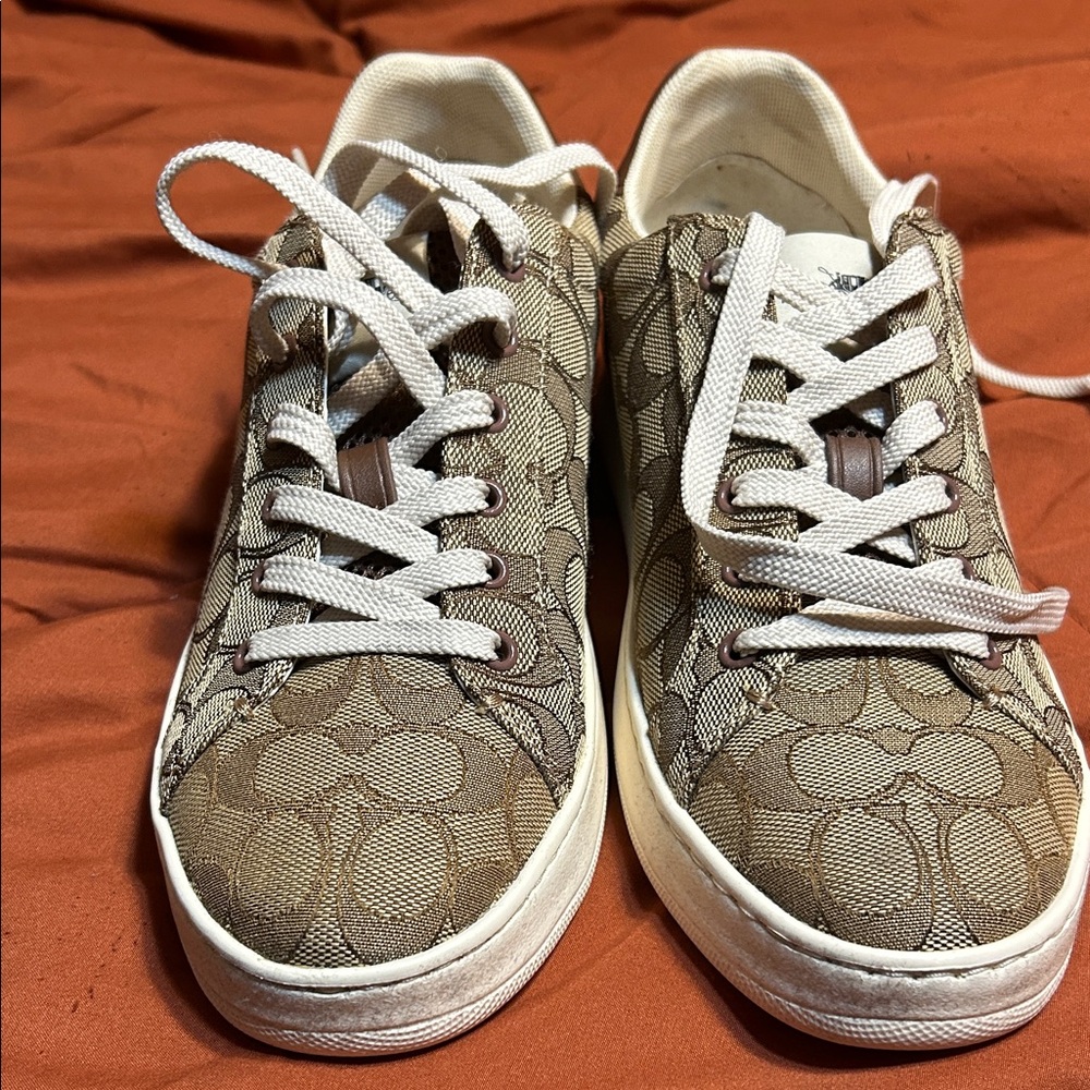 Coach Brown Patterned Sneakers with White Laces